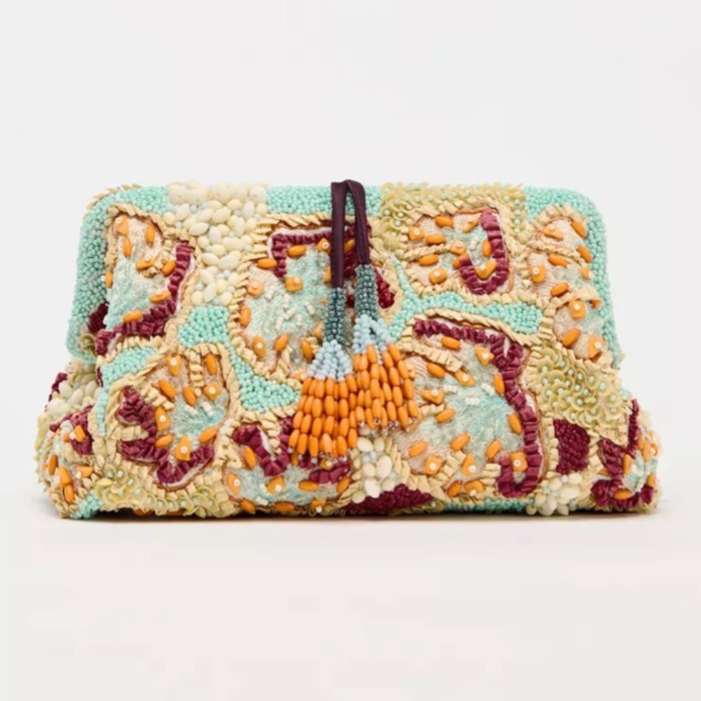Zara Blue and Orange Vintage-Inspired Clutch